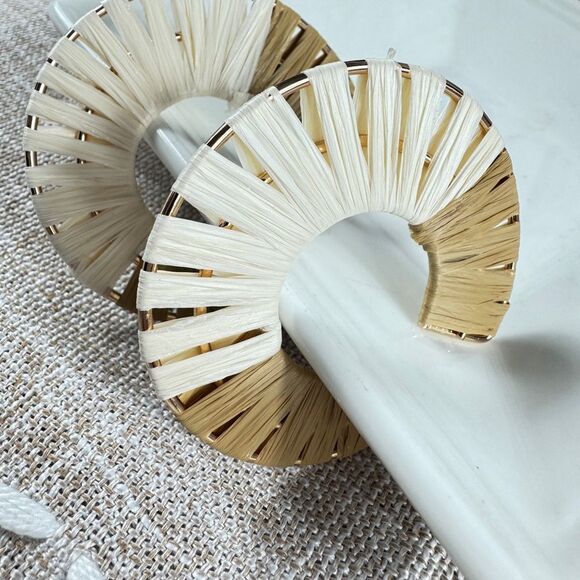 Free People Gold and Cream Hoop Earrings - Picture 8 of 9